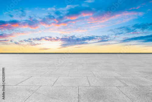 Empty square tiles and beautiful sky scenery