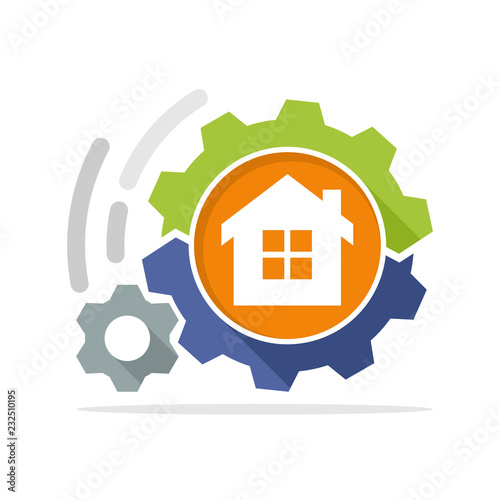 Vector illustration icon with the concept of a process management system for the development of a residential construction project