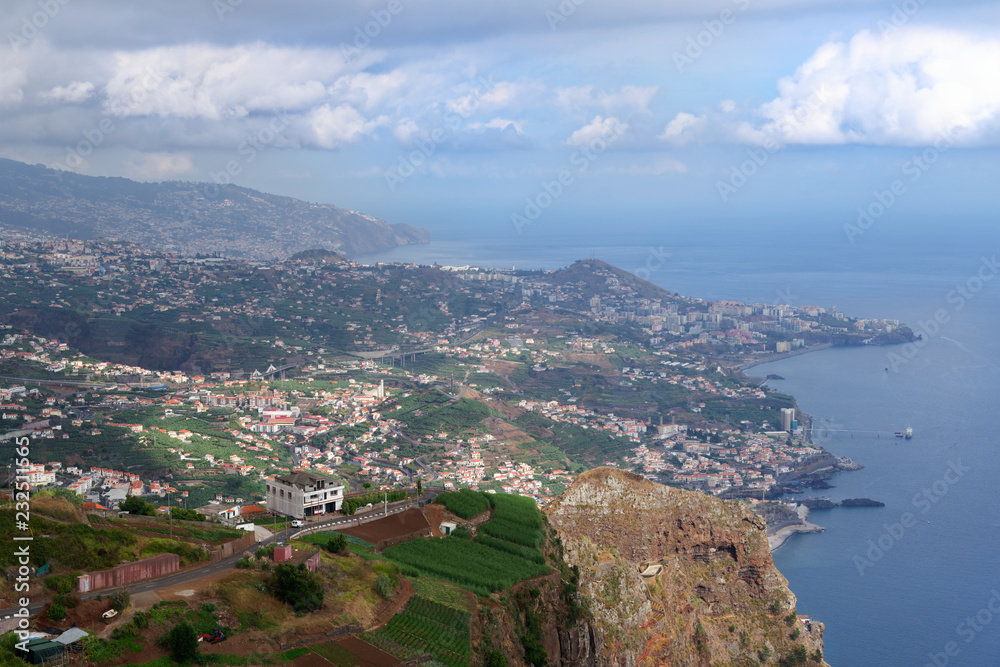 View from Cabo Girao towards Funchal on Portuguese island of Madeira