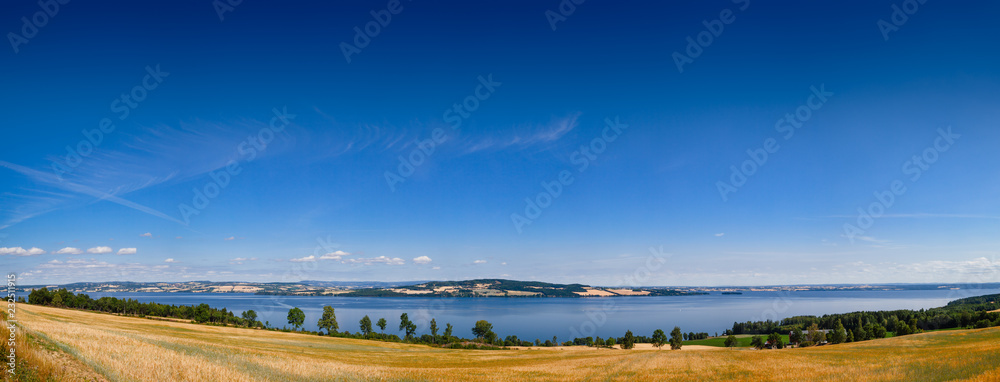 Helgoya island Lake Mjosa panorama Oppland Norway