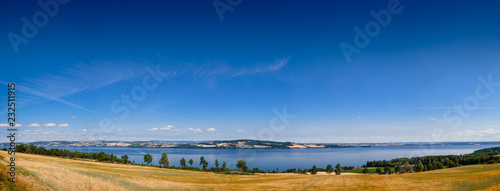 Helgoya island Lake Mjosa panorama Oppland Norway