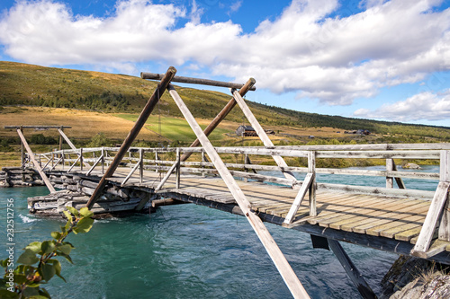 Traditional wooden bridge over the River Sjoa