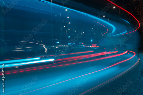 Traffic trail lights at night. Abstract urban background