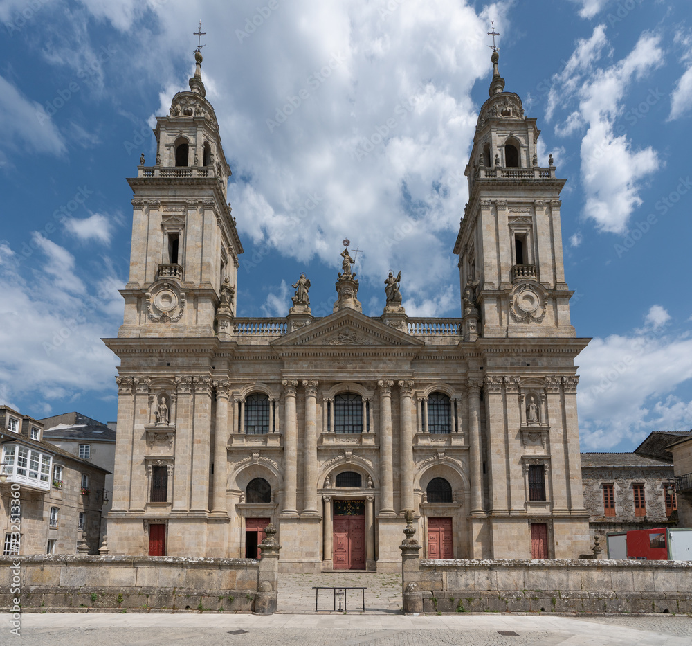 Panoramic image of the cathedral of Lugo, highlight along the Camino de Santiago, Galicia, Spain