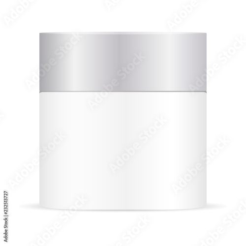 White cream jar mockup illustration. Beauty cosmetic product packaging container. Vector template with cap.