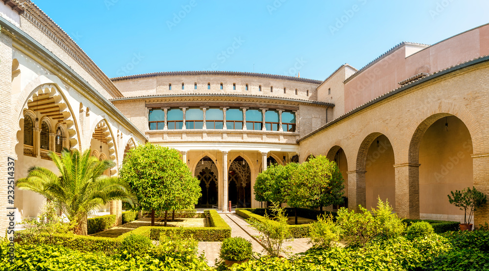 Fototapeta premium Aljaferia is one of the most famous places in Zaragoza. Moorish Islamic palace in mudejar architectural style