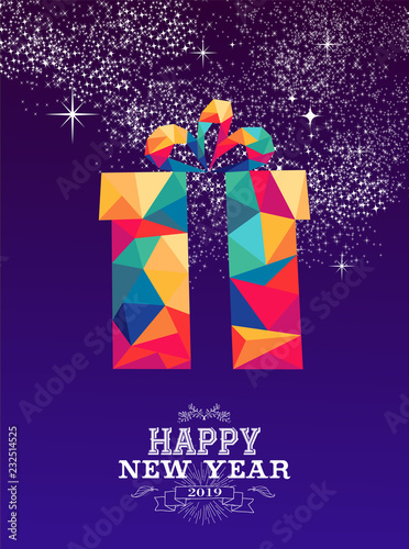 Happy new year 2019 gift triangle hipster color