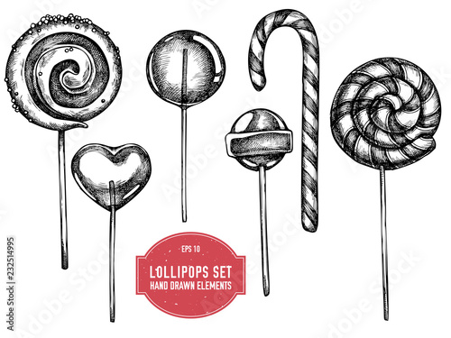 Vector collection of hand drawn lollipoops