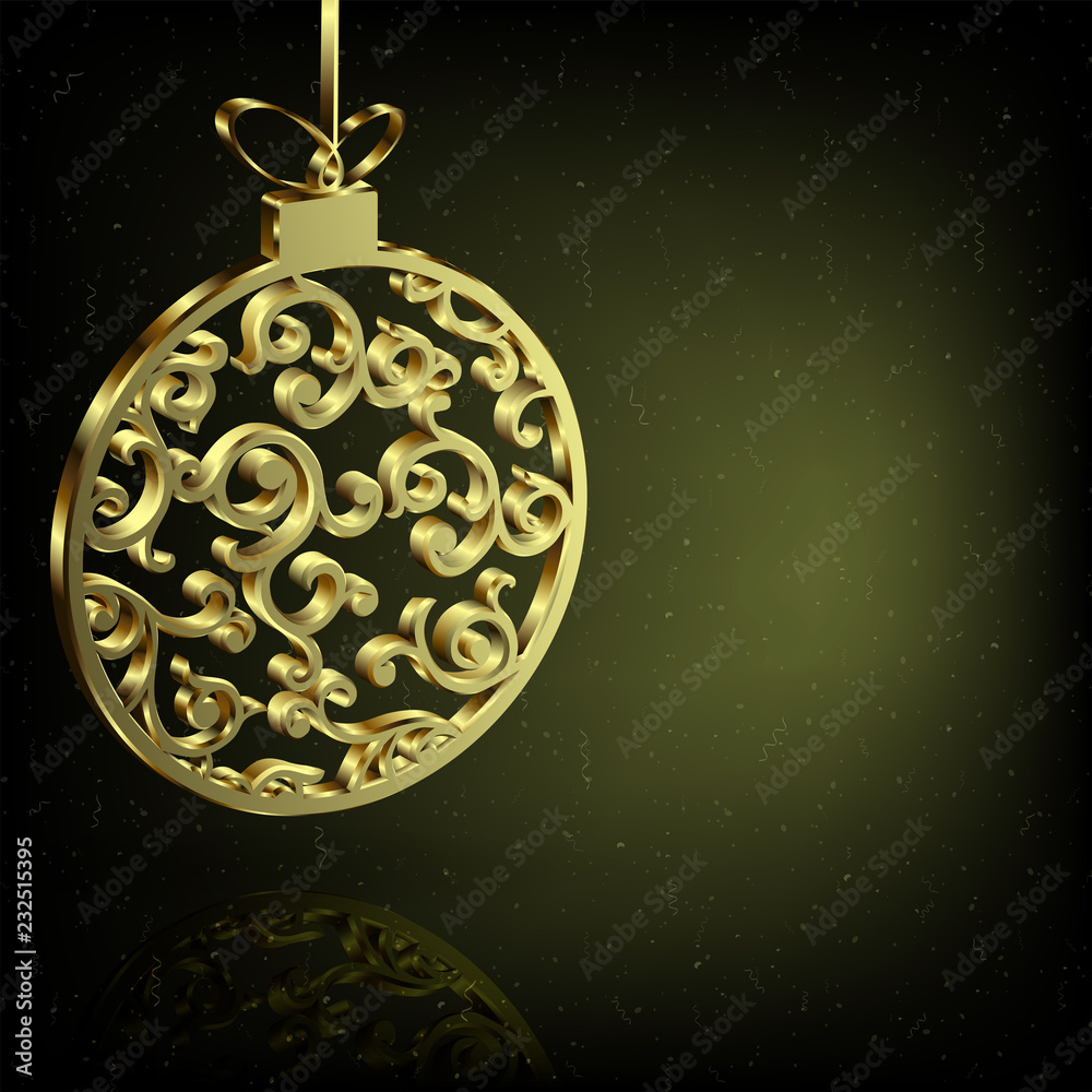Christmas composition with the silhouette of a New Year s ball with a bow in retro style of gold color. Christmas composition with the silhouette of a New Year s ball with a bow in retro style of gold color.