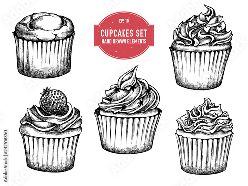 Vector collection of hand drawn cupcakes