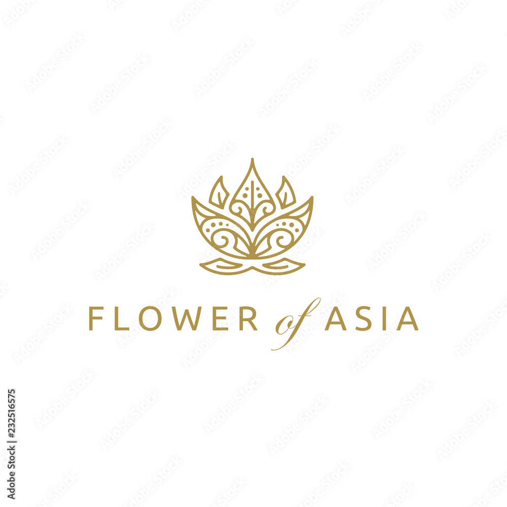 Golden Asian Lotus Flower for Beauty Salon Spa Skin Care Cosmetic Logo Design	