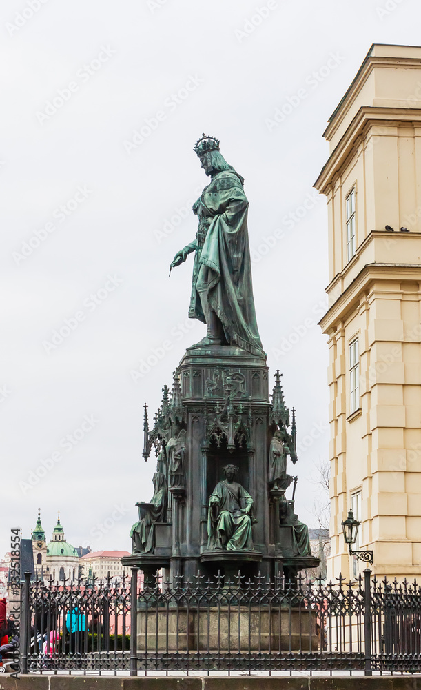  Statue of Emperor Charles IV, the Holy Roman Emperor and King of Bohemia.  Square of the Crusaders. Prague, Czech Republic