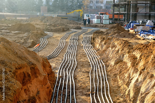 Power cables on the ground at the construction site