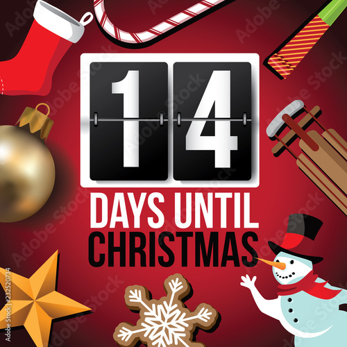 Countdown to Christmas flip number advent calendar with flat lay Christmas items. EPS 10 vector illustration. Day 14.