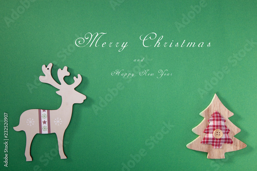 Greeting card with a Merry Christmas tree and snow, a symbol of the holiday, family togetherness. Happy New Year.