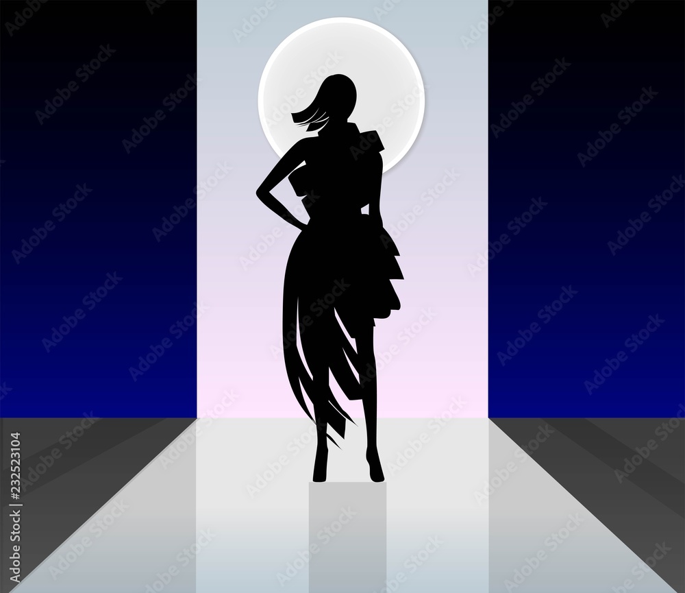 silhouette fashion girls. black silhouette of the model on the podium