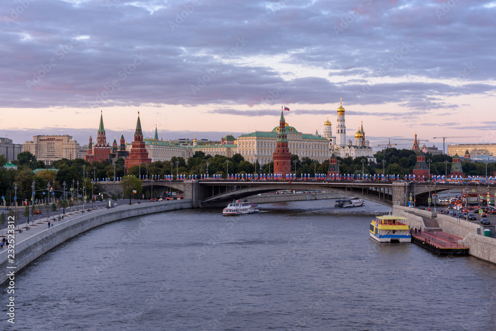 The main Moscow landmark - the Kremlin in the evening time, Russia