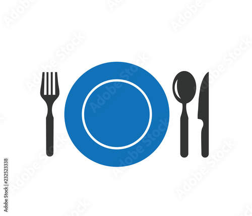 Dish plate, knife, spoon icon 