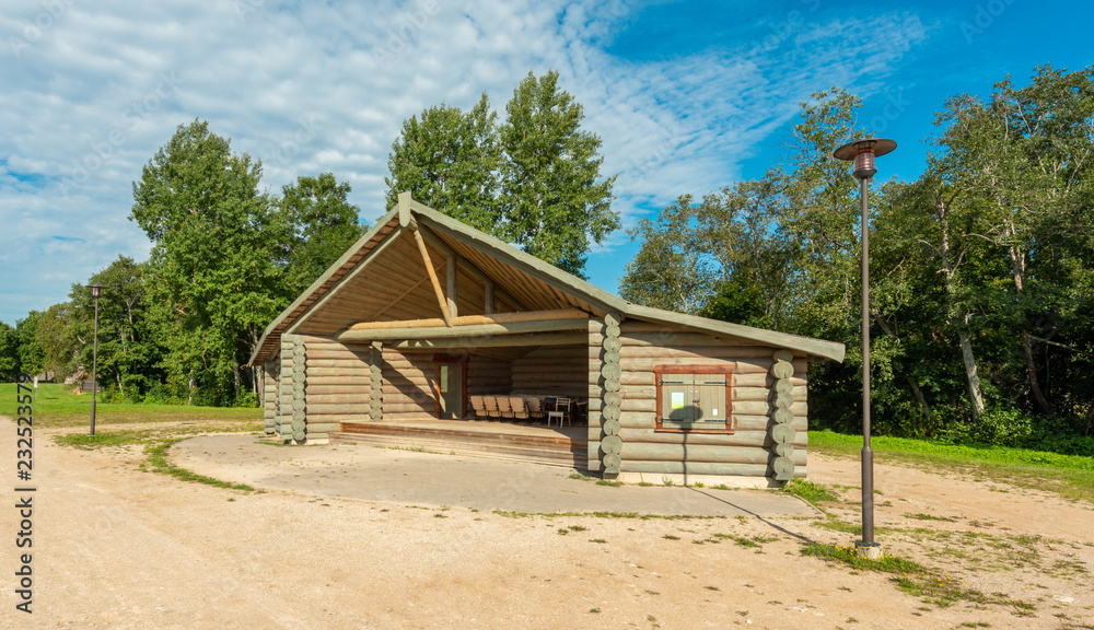 log house with roof