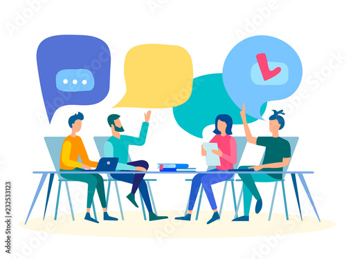 Discussion at the table, communication in the office, teamwork, brainstorming.
