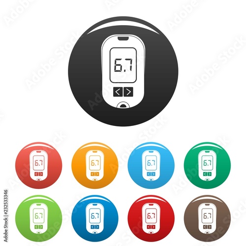 Glucometer icons set 9 color vector isolated on white for any design