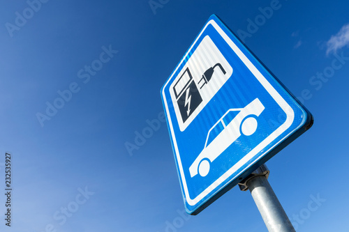 Dutch road sign: electric vehicle charging station