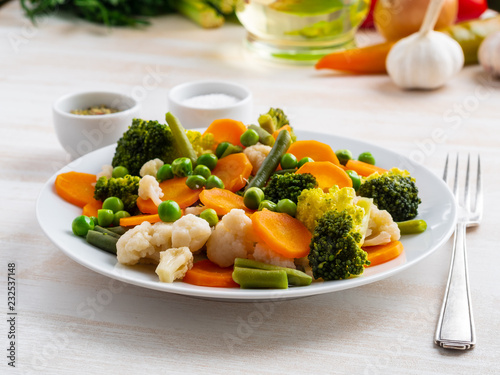 Принти на полотні Mix of boiled vegetables, steam vegetables for dietary low-calorie diet