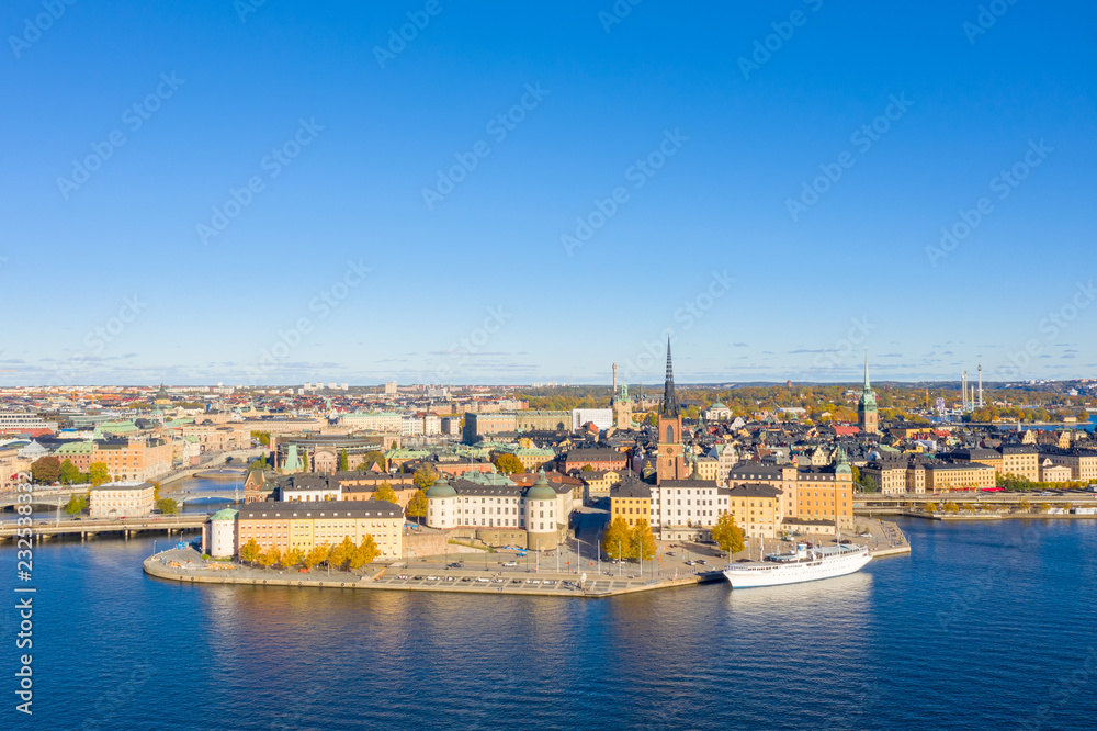 Drone photo over Stockholm Old Town