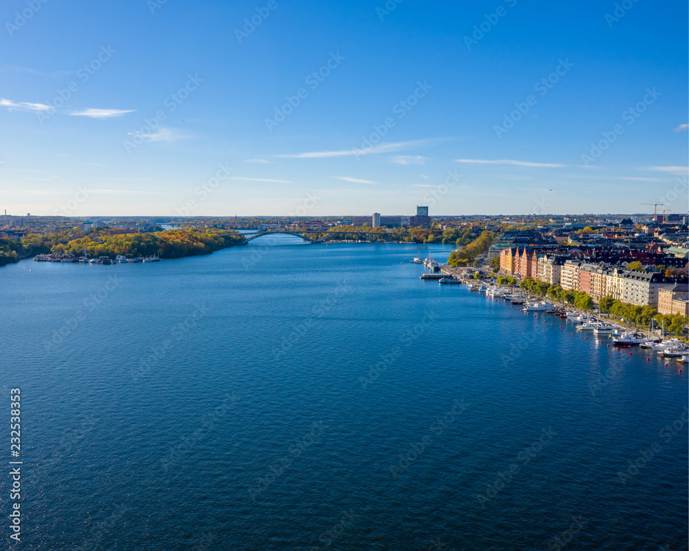 Drone photo over Stockholm water
