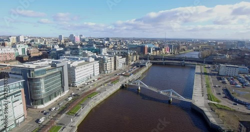 Wallpaper Mural Aerial footage from above the River Clyde near to Glasgow city centre. View upriver over pedestrian, railway and road bridges. Torontodigital.ca