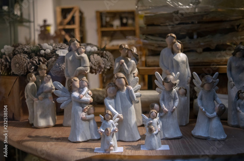 Bergamo, Lombardy,Italy, window of craft shop with wooden christmas figures