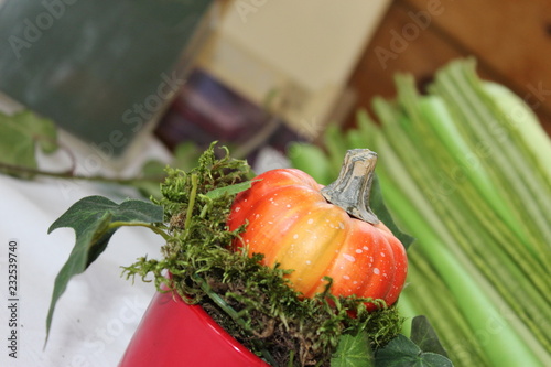 Herbstdekoration mit Kürbis