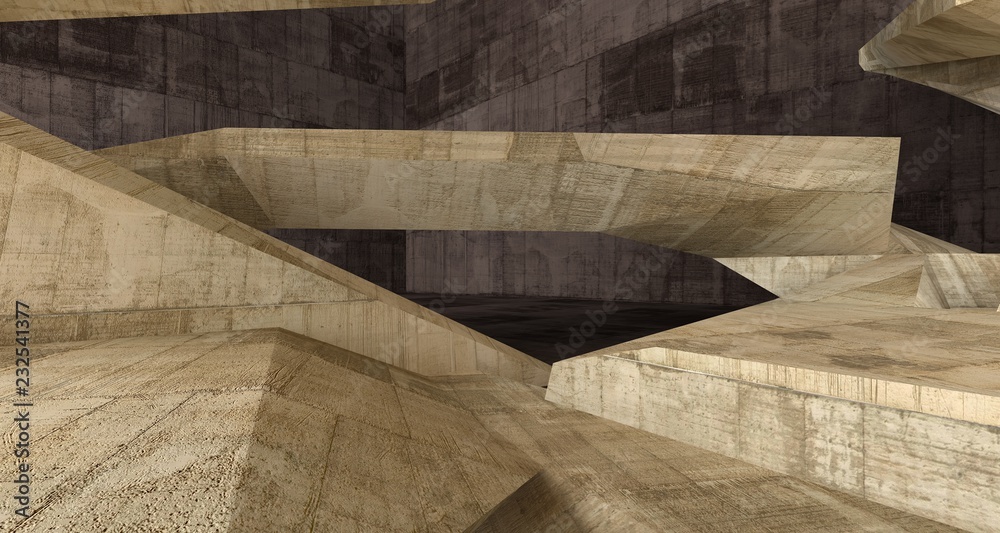 Abstract white and concrete interior. 3D illustration and rendering.