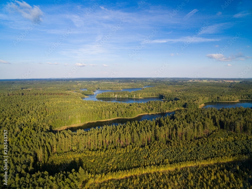 Aerial view of beautiful landscape of Mazury region - Krzywa Kuta Lake, Poland