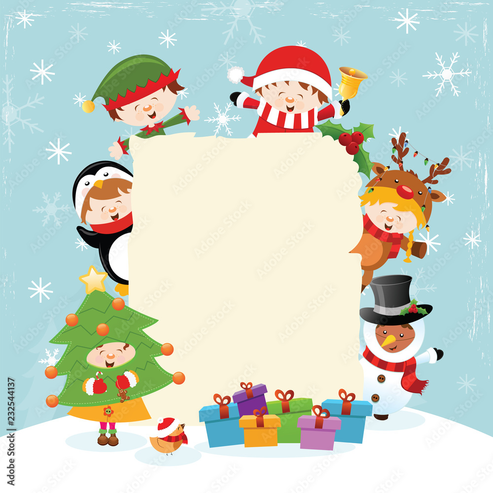 Christmas Template With Costumed Kids Stock Vector Adobe Stock