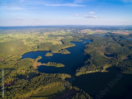Aerial view of beautiful landscape of Mazury region - Krzywa Kuta Lake, Poland