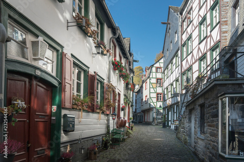 Picturesque timber framed houses in the historic center of Monschau, Aachen, Germany