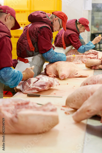 Meat processing at factory