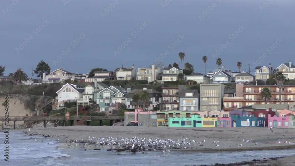 Colourful buildings at the beach of Capitola by the Sea in Santa Cruz County, California, USA, 2018 Colourful buildings at the beach of Capitola by the Sea in Santa Cruz County, California, USA, 2018