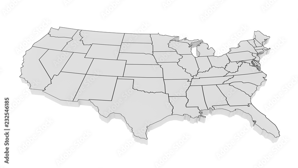 United States of America gray 3D minimalist map  - obrazy, fototapety, plakaty 