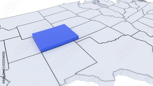 Colorado state highlighted in blue on 3D map of the United States