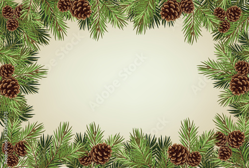 Christmas fir tree in a form of a frame on grunge background