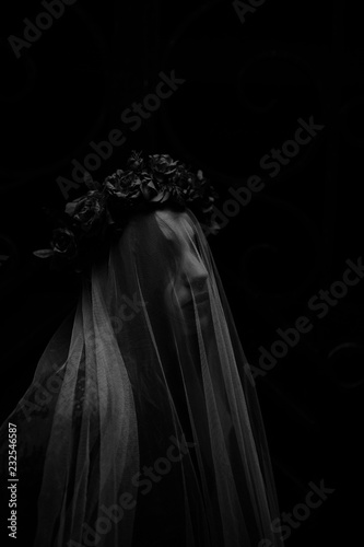 black and white portrait of a gothic woman