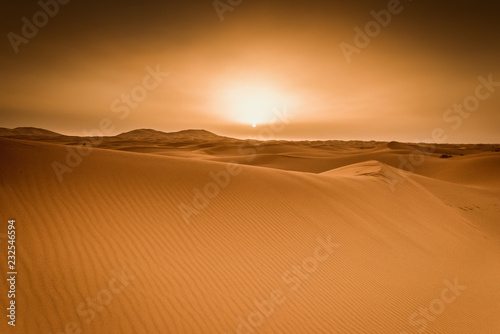 Majestic beautiful scene of Merzouga dunes of Sahara desert Morocco