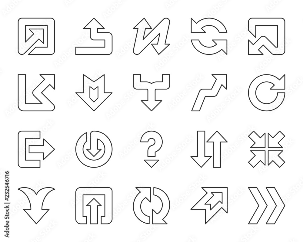 Arrow simple black line icons pointer vector set Arrow simple black line icons pointer vector set