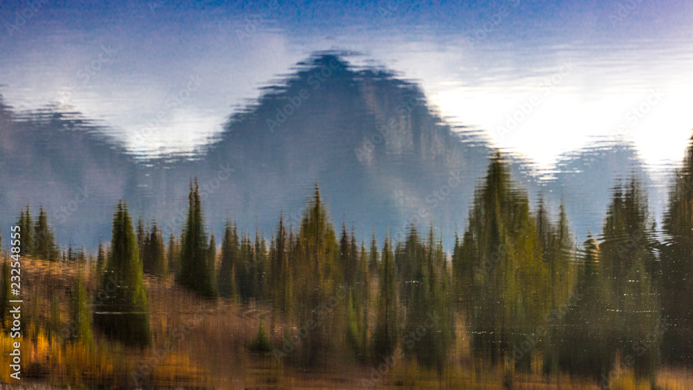 Fototapeta premium Impressionistic pine trees at Molas Lake, South of Silverton, Route 550, Colorado