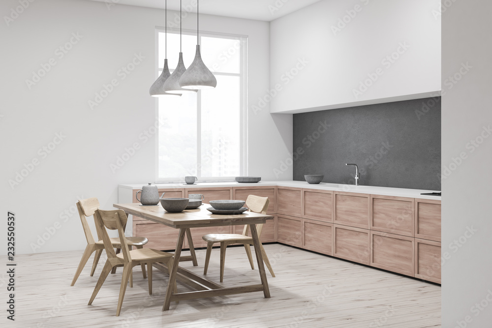 Fototapeta premium White and gray kitchen corner