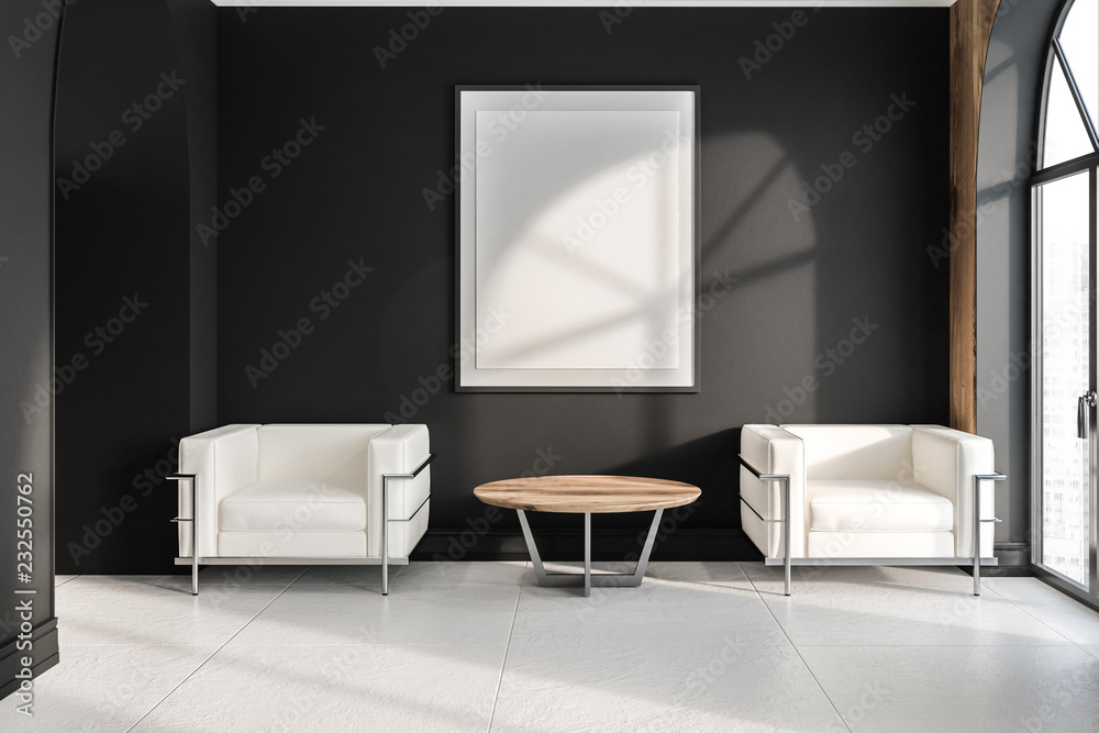 Fototapeta premium Black office lounge with poster