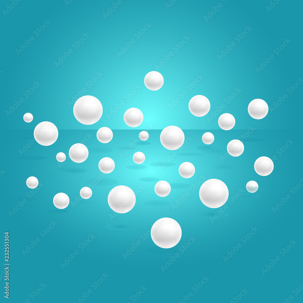 White flying balls on blue background 3d vector design illustration