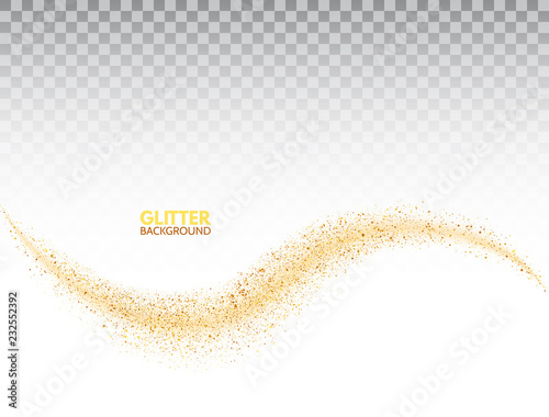 Star dust on transparent background. Bright gold glitter wave. Golden stardust trail sparkling particles. Space comet tail. Vip luxury design template. Vector illustraion